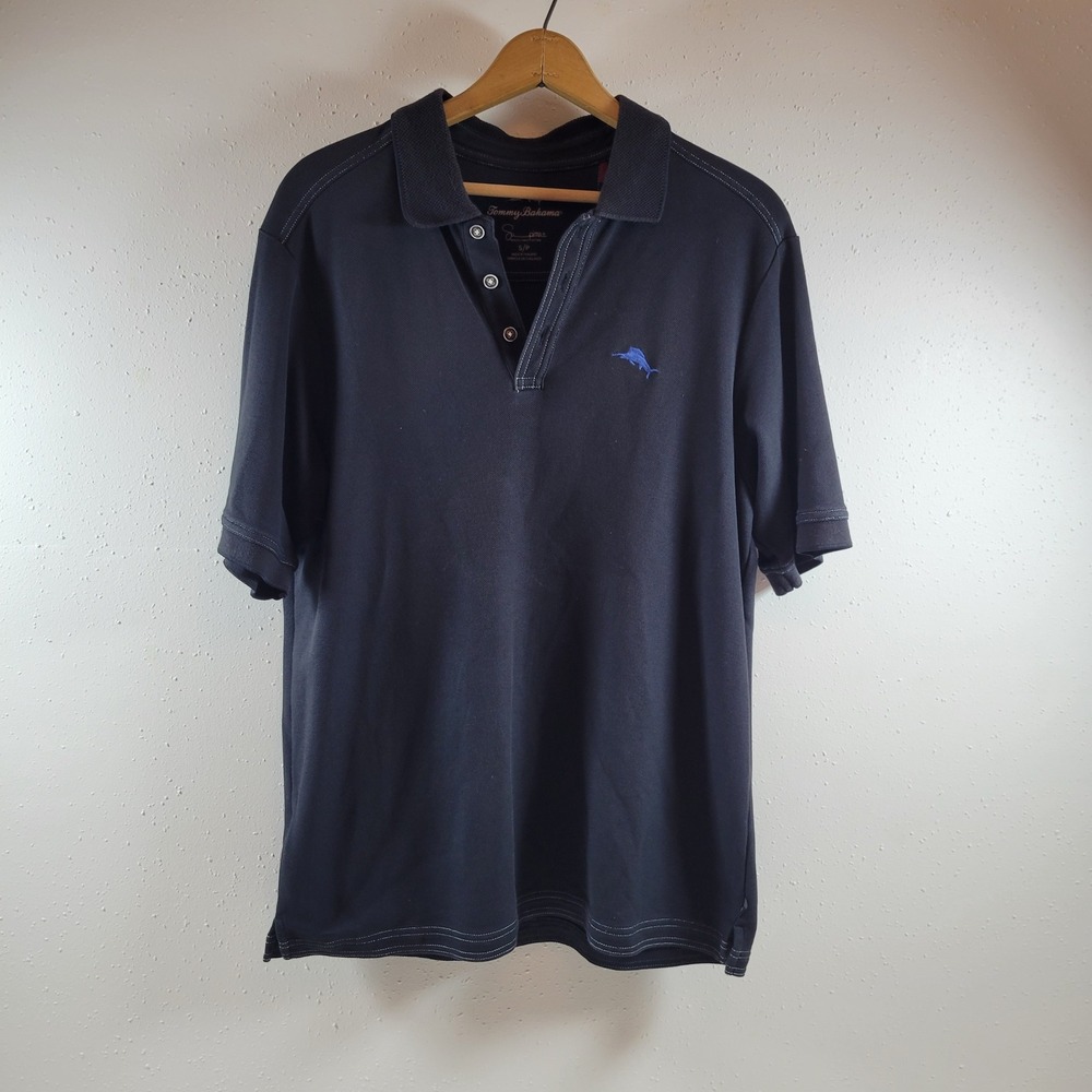 Tommy Bahama Polo Shirt Mens Small Black Excellent Supima Cotton Short Sleeve